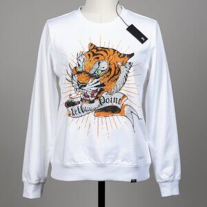Left Point Rhinestone Tiger Sweatshirt – 2XL – White – NWT